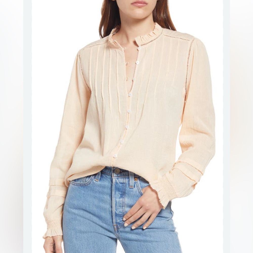 Faherty Soft Peach Button-Up Blouse - image 10